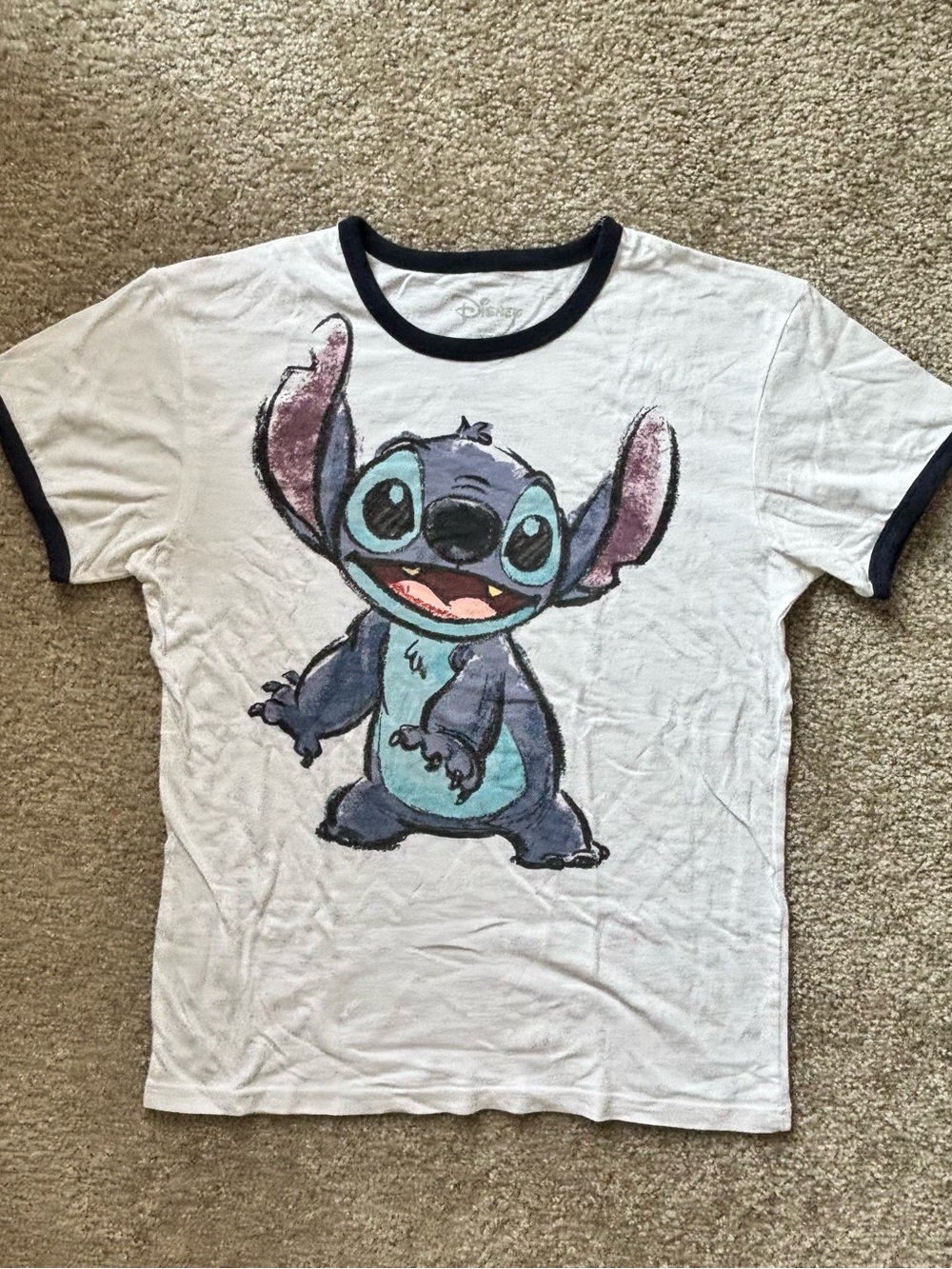 white and navy stitch ringer tee